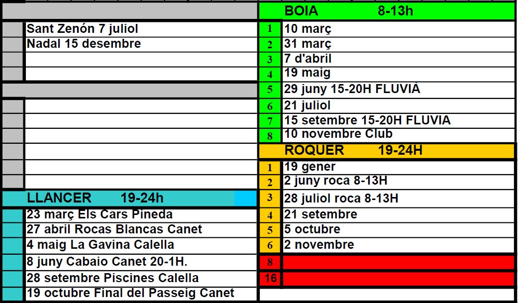 Calendari Provisional Mar-Costa 2019