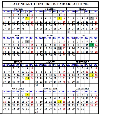CALENDARI CONCURSOS EMBARCACIÓ