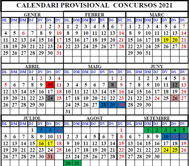 CALENDARI PROVISIONAL CONCURSOS 2021